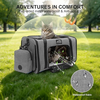 Soft-Sided Cat Carrier with Foldable Litter Box for Air Travel, Gray