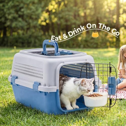 NEWBULIG 23" Hard-Sided Dog Carrier for Small Dogs & Cats, Grey & Blue