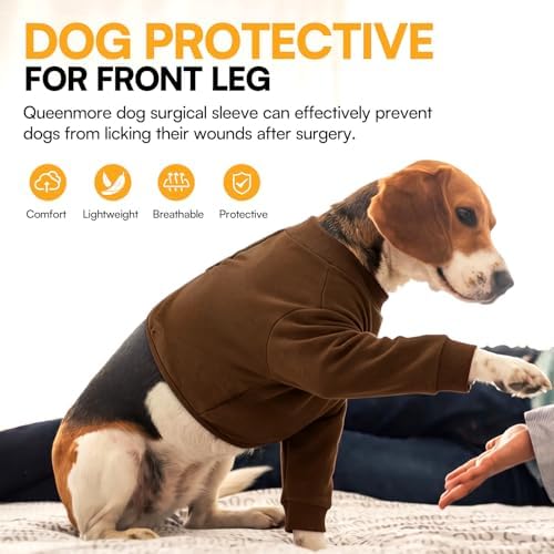 Queenmore Recovery Sleeve for Dogs Front Leg, Dog Recovery Sleeves, Dog Surgical Recovery Suit Female, Pet Elbow Protector Cone Collar Alternatives, Brown, XS