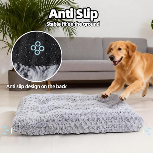 Dog Bed Large Size, Plush Washable Pet Bed Mat, Dog Crate Bed 35"x23", Gray