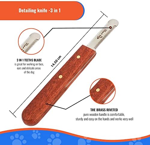 Professional Stripping Knife for Dogs (Pack of 6), Best for Removing Unwanted Undercoat, Blades are Made of Stainless Steel with Wooden Handle Grip (Right-Handed, Rosewood)