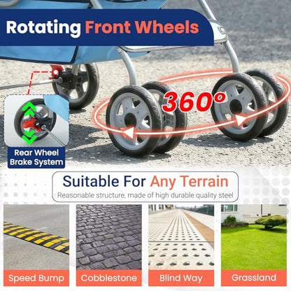 BestPet | 4-Wheel Foldable Pet Stroller | Blue | Lightweight & Portable