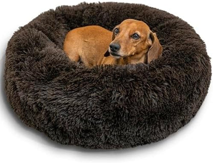 Best Friends by Sheri The Original Calming Donut Dog Bed for Small Dogs up to 25 lbs, Shag Faux Fur, Dark Chocolate, 23" x 23"