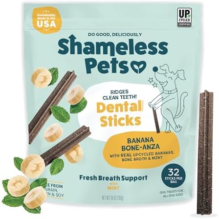 Shameless Pets Bone Broth, Banana & Mint Dental Chews for Dogs, 32 Chews