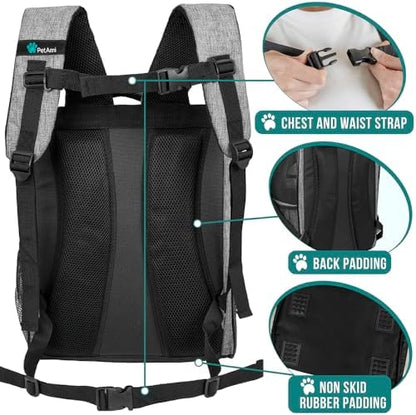 PetAmi Dog Backpack Carrier Airline Approved Cat Pet Puppy Bag, Grey