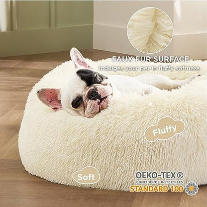 Bedsure Calming Small Medium Dog Bed Donut Washable Puppy Bed,27ins Cream