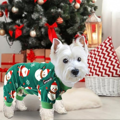 XPUDAC 4 Pack Dog Christmas Pajamas Santa Pet Clothes for Small Dogs, L