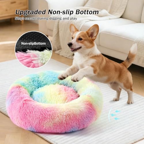 NOYAL Donut Dog Bed for Small Medium Pets, Plush Calming Faux Fur