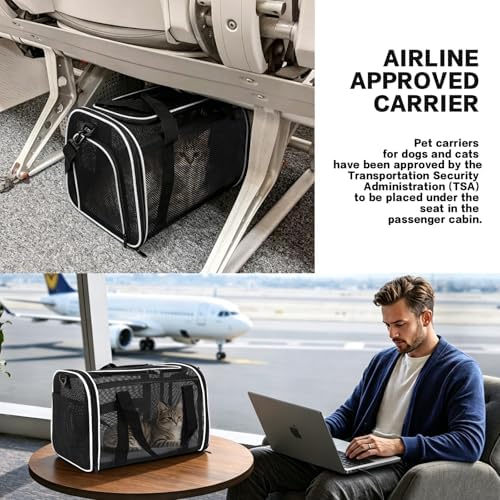 Cat Carrier Dog Carrier Pet Carriers Soft-Sided Cats Bag Animal Carriers Puppy Carrying Bag TSA Airline Approved Small Dog Carrier Soft Sided, Collapsible Travel Carriers for Big Cats(Up to 16lbs),