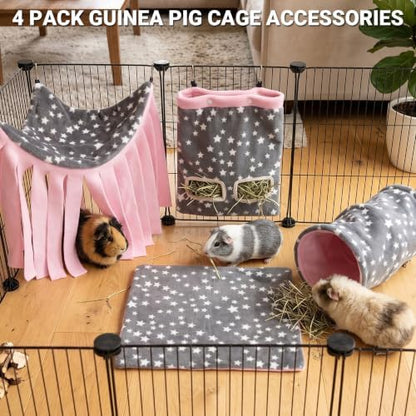 Guinea Pig Hideout, 4 Pack Tunnel & Mat & Corner Hide & Hay Bag