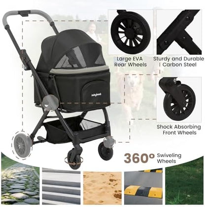 Babyboat Portable Dog Stroller for Small Dogs Cats Up to 35 Lbs - Black