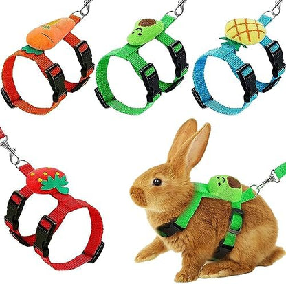4 Sets Adjustable Bunny Rabbit Harness and Leash Set Small Pet Cute Vest Harness Leash Ferret Harness Guinea Pig Harness Ferret Leash with Decorations for Bunny Kitten Puppy, Small Pets