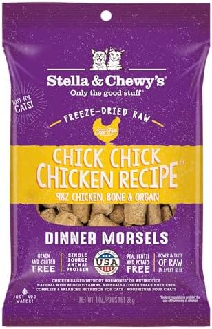 Stella & Chewy's Freeze-Dried Raw Cat Dinner Morsels - Premium Chicken Recipe with 98% Cage-Free Meat & Organs - Natural Grain-Free Cat & Kitten Food - Made in USA - 1 oz (Pack of 12)