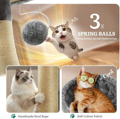 YITAHOME Tall Cat Tree for Indoor Cats, 75 inch Multi-Level Cat Tower with Cat Condos, Top Perches, Sisal Ramp Scratching Posts, Cozy Basket, Hammocks, Large Cat Pet Activity Structure, Light Gray