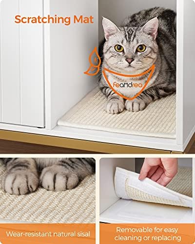 Feandrea Cat Litter Box Enclosure, with Scratching Mat, Tall Legs