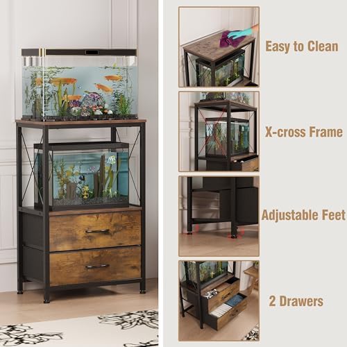 10 Gallon Aquarium Stand with 2 Drawers, Brown