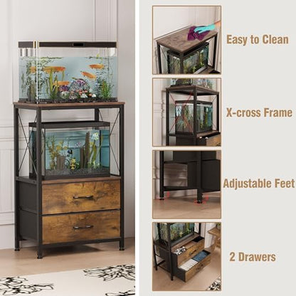 10 Gallon Aquarium Stand with 2 Drawers, Brown