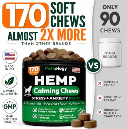 Hemp Calming Chews for Dogs - 170 Dog Calming Chews - Anxiety Relief Treats