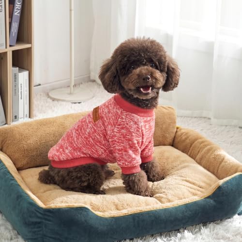 2 Pack Dog Sweaters for Small Dogs Girl Boy Winter Fleece Clothes Warm Soft Dog Sweatshirt Outfit for Dogs Cats Pet Apparel (Red+Rose Red, S (Back: 11.8",Chest: 15.7", 5.5-10Ibs))