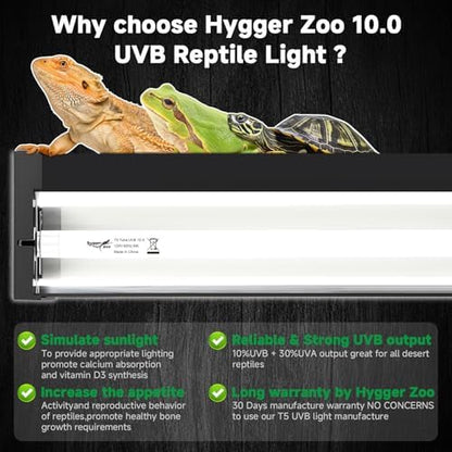 T5 UVB Reptile Light Fixture Upgrade Square HO UVB Bulb Lighting Combo Kit 10.0 UVB Light for Reptiles Terrarium Fluorescent 24W Reptile Light Bar UVA UVB Desert Lamp for Bearded Dragon Turtle Tank