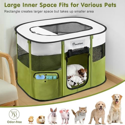 Pawaboo Portable Dog Playpen, 600D Oxford Pet Tent, Avocado Green
