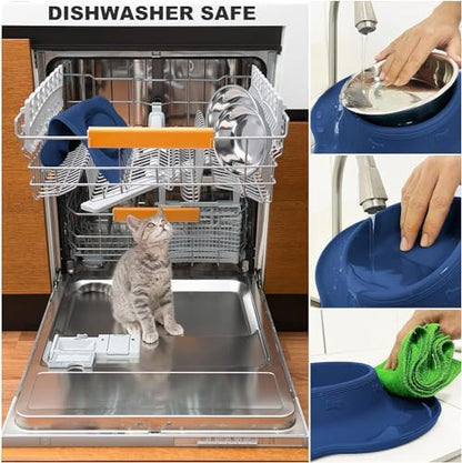 AsFrost Dog Food Bowls Stainless Steel Dog Bowls, Food Water Bowl Set with No Spill Non-Skid Silicone Mat, Dog Dish Double Pet Feeder Bowls for Small Medium Sized Large Dogs Cats Puppy, Blue