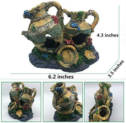 Aquarium Resin Pot Cave, Decoration Wine Barrel House Fish Tank Ornament Hiding for Fun 6.3x3.5x4.3 Inches
