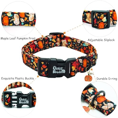 Dog Collar-Fall Leaf Pumpkin Print Adjustable Pet Collar Holiday Comfortable Puppy Collars Cute Sturdy Lightweight Quick-Release Buckle Collars for X-Small Dogs