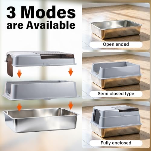 Stainless Steel Litter BoxWith Lid,XXXL Metal Litter Box