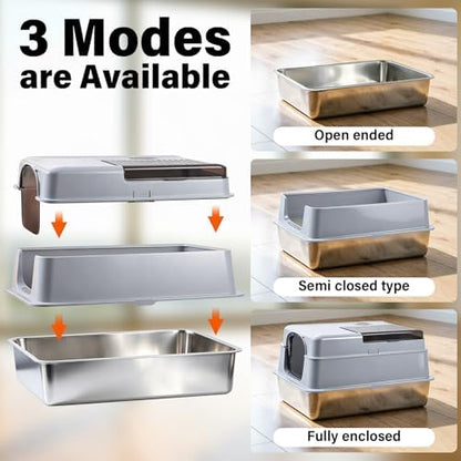 Stainless Steel Litter BoxWith Lid,XXXL Metal Litter Box
