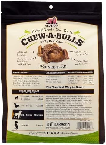 Redbarn Chew-A-Bulls, 12 Pack – Medium Toad Shape Dog Dental Treats – Daily Oral Care with Fun Ridges & Grooves, All Natural Ingredients, Highly Digestible Chews & Low in Fat
