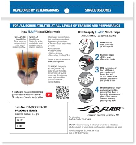 Flair Equine Nasal Strips for Horses (USA, 6 Pack), Adhesive Equine Nasal Strips & Support, Breathing Improvement for Competition and Training Horses, Equine Health Supplies, Breathing Aid
