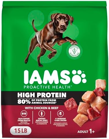 IAMS Proactive Health High Protein Dry Dog Food, Chicken & Beef, 15 lb