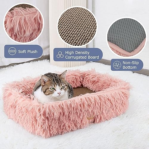 Cat Lounge Scratcher Box with Removable Cardboard (Pink)