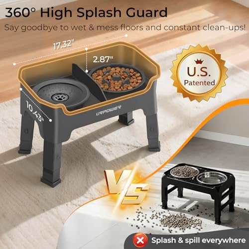 URPOWER Mess Proof Elevated Dog Bowls 4 Height Adjustable Raised Stand