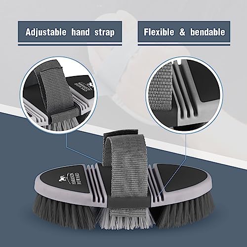 Harrison Howard Flexible Finish Horse Grooming Brush - Bendable, Convenient for Horse Scrubbing, Comfortable Hold in Hand - Dark Charcoal
