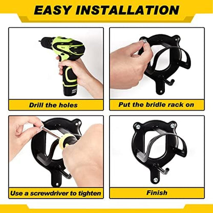 Dunzy 12 Pcs Bridle Hook Metal Holder Wall Mount Horse Barn, Black