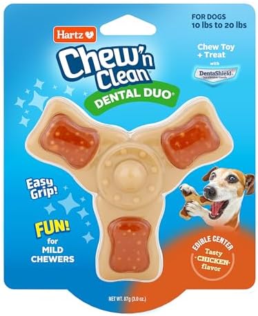 Hartz Chew ‘n Clean Chew Toy and Treat in One Chicken Flavored Tri-Point Dog Toy, Small