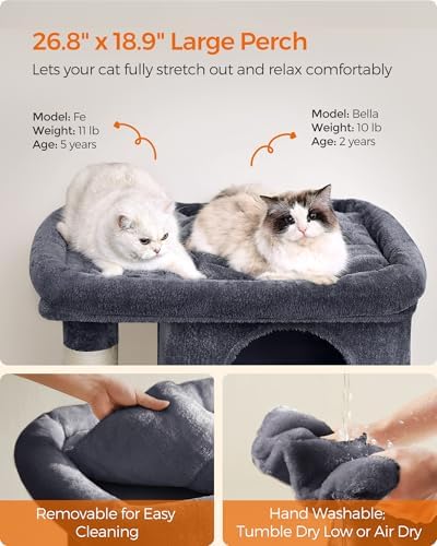 Feandrea Cat Tree, 40.6-Inch Tall Cat Tower, Cute Plush Condo, Smoky Gray