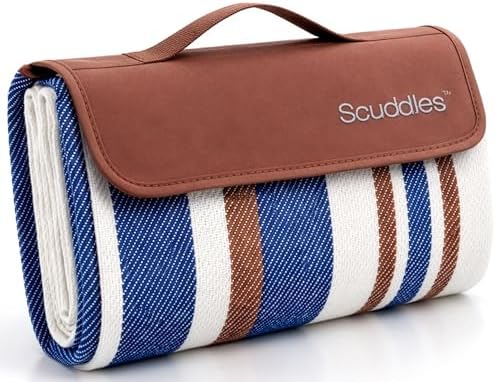 scuddles Extra Large Picnic Blanket 80 x 80 Inch, Waterproof Outdoor Mat with 3 Layer Soft Cushion, Foldable Compact Design with Carry Strap for Beach, Camping, Hiking, Parks and Travel Use
