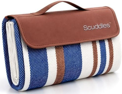 scuddles Extra Large Picnic Blanket 80 x 80 Inch, Waterproof Outdoor Mat with 3 Layer Soft Cushion, Foldable Compact Design with Carry Strap for Beach, Camping, Hiking, Parks and Travel Use