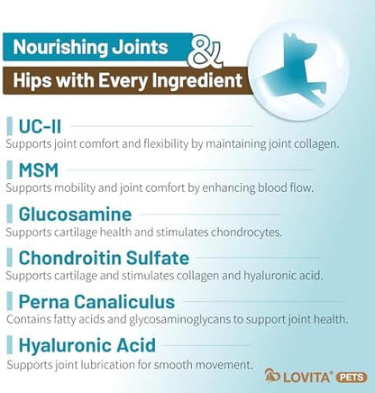 LOVITA Hip + Joint Supplement for Pets - Supports Mobility & Joint Health for Dogs & Cats - 60 Capsules, Chicken Flavor