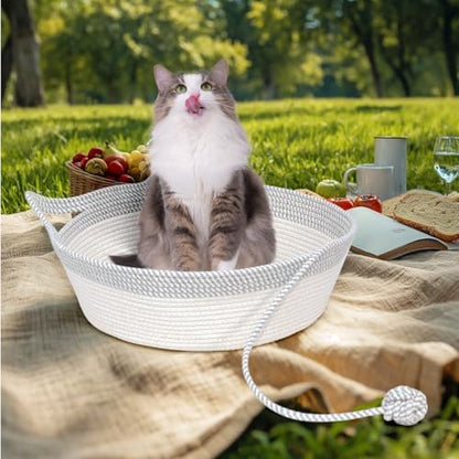 Cat Bed, Cotton Rope Instinct Basket for Cats, Handwoven Cat Beds