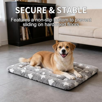 Dog Crate Mat, 4 Piece Reversible Pet Bed, Polyester, Machine Washable, Small Dogs & Cats, Rectangular(Gray Star, 30" L x 20" W x 1.5" Th)