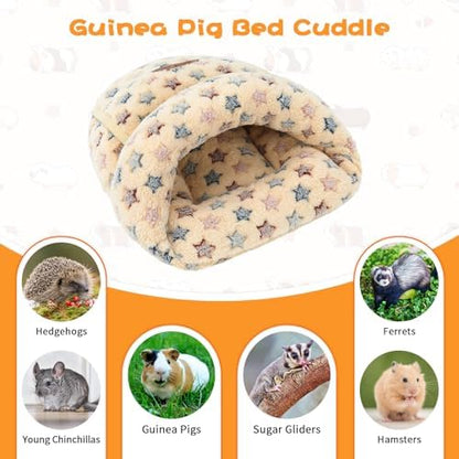 YUEPET Guinea Pig Bed, Warm Fleece Slipper Cuddle Cave, Brown Star