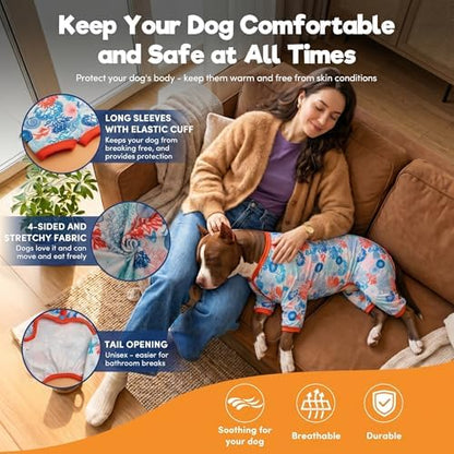 LovinPet Pajamas Outfit, Dog Clothes, Coral Trees and Shells Print, Blue, M