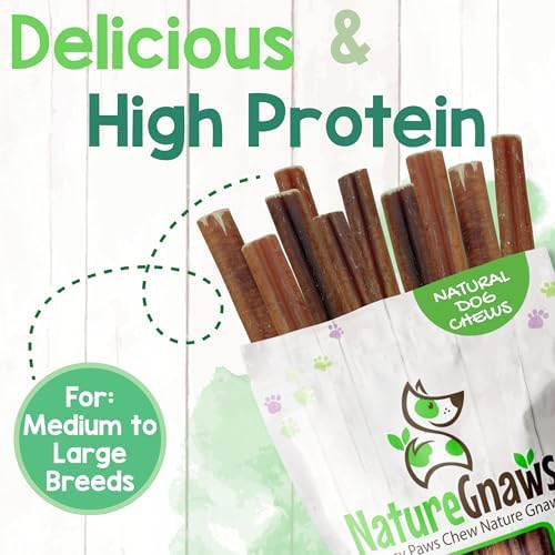 Nature Gnaws Large Bully Sticks 11-12" Rawhide Free Dog Chews, 5 Count