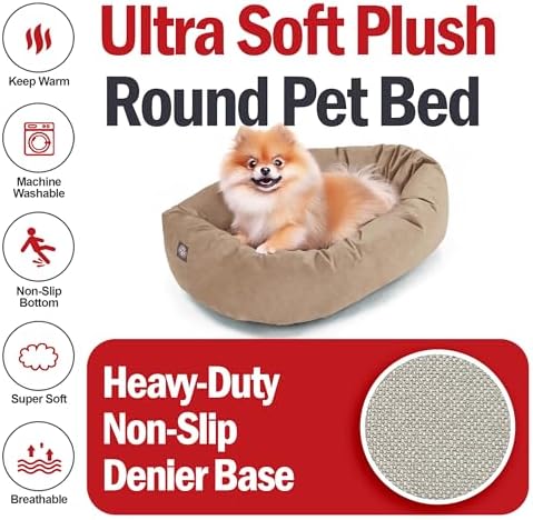 Majestic Pet Suede Shredded Memory Foam Mix Calming Dog Bed Washable - Cozy Soft Round Dog Bed with Spine for Head Support - Fluffy Donut Dog Bed, 24 Inch, Stone