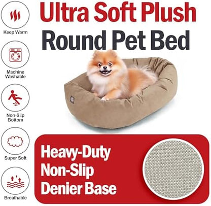 Majestic Pet Suede Shredded Memory Foam Mix Calming Dog Bed Washable - Cozy Soft Round Dog Bed with Spine for Head Support - Fluffy Donut Dog Bed, 24 Inch, Stone