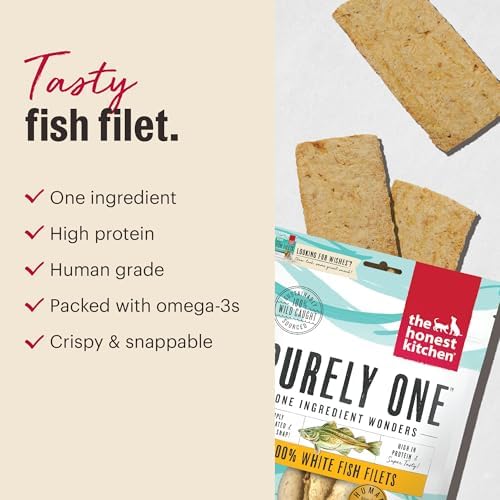 The Honest Kitchen Wishes White Fish Filets Dog Treats, Human Grade Single Ingredient Dehydrated Fish Chews, High Protein Limited Ingredient Training Treats for Dogs, 3 oz